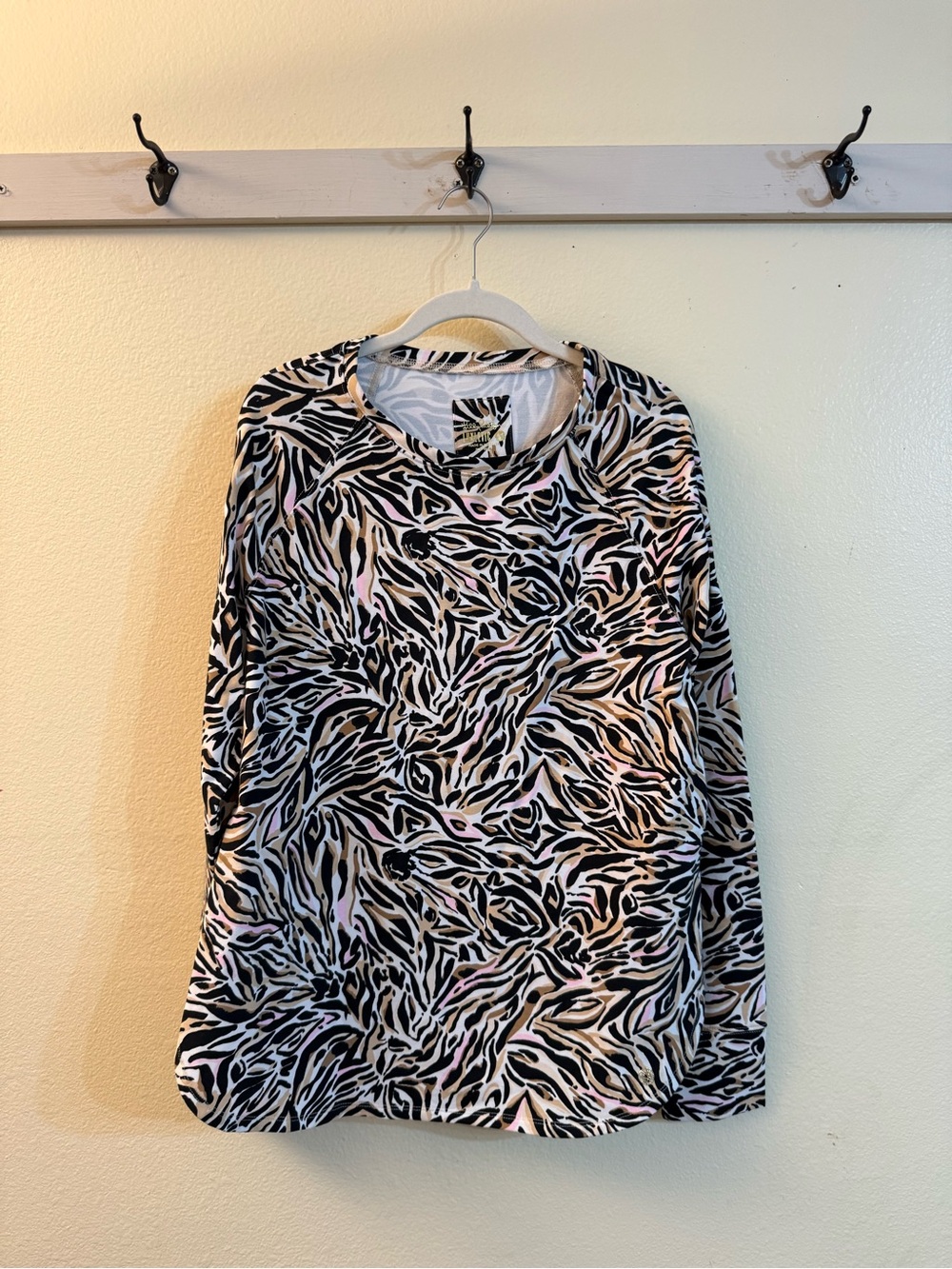Lilly Pulitzer Long Sleeve Abstract Zebra Print Top - Black, Pink, Cream
